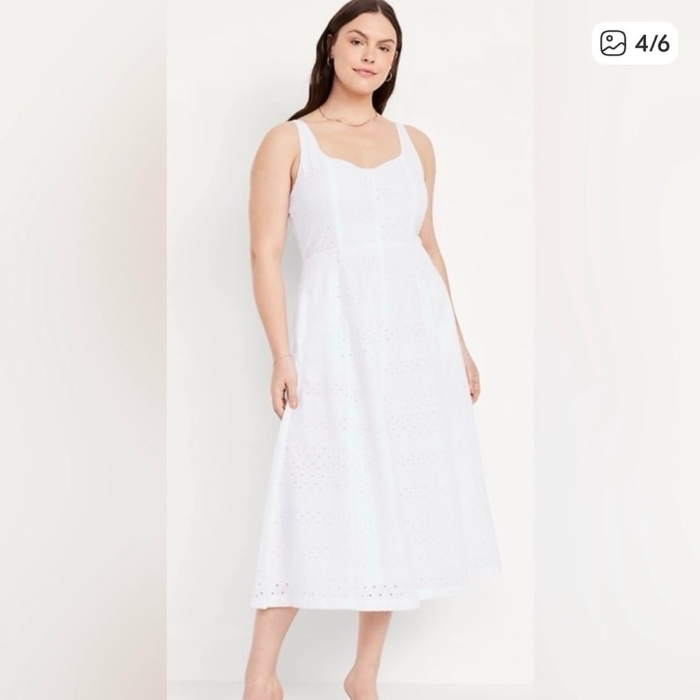 Old Navy White Eyelet Fit & Flare Midi Dress